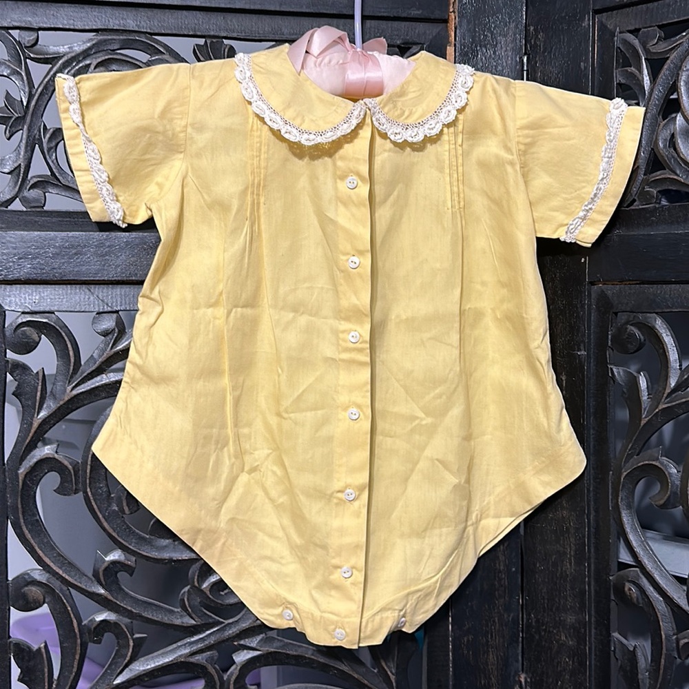 Vintage 1960’s Handmade Linen Button Up One Piece for Christening / Baptism.